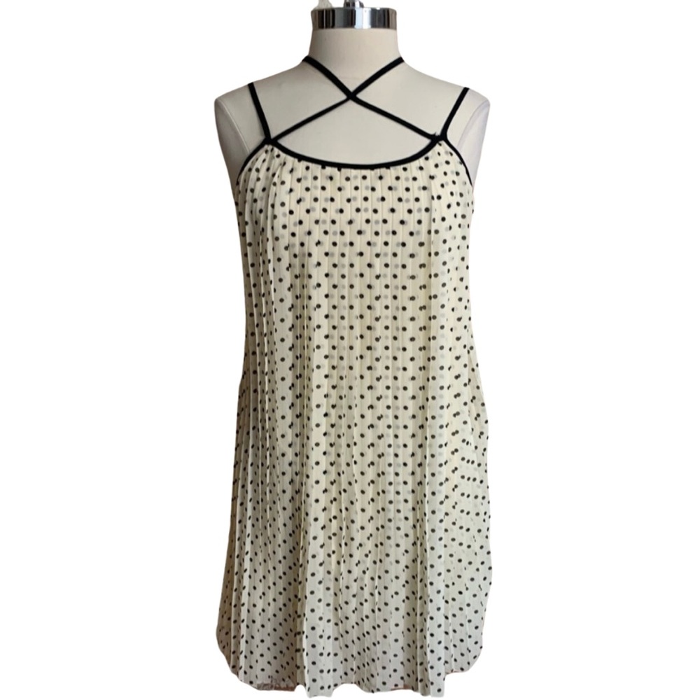 YA LOS ANGELES Slip Dress Large Cream Black Polka Dot